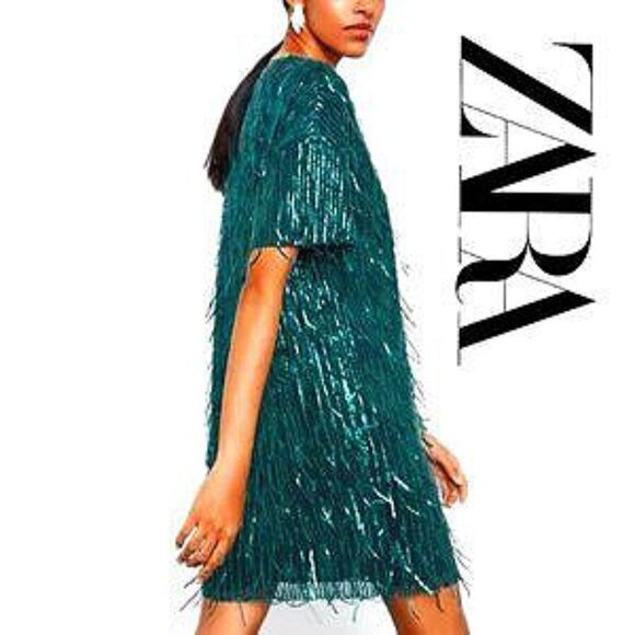 💥SHOWSTOPPER💥1920's Flapper Style Sequin & Fringe Cocktail Dr in Emerald Green - Picture 1 of 16